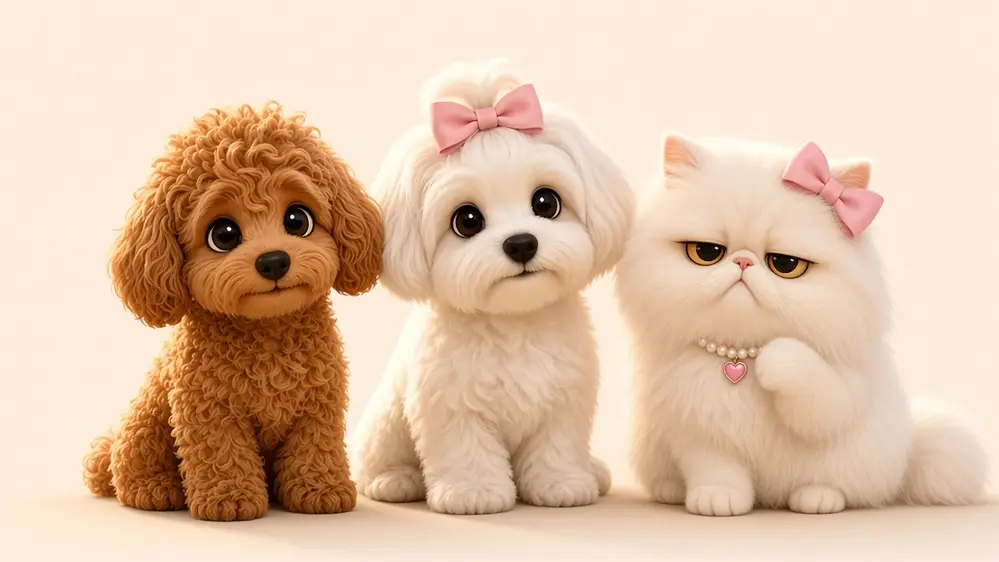 Joey, Zoey and Chloe, the Pawberry dogs and cat